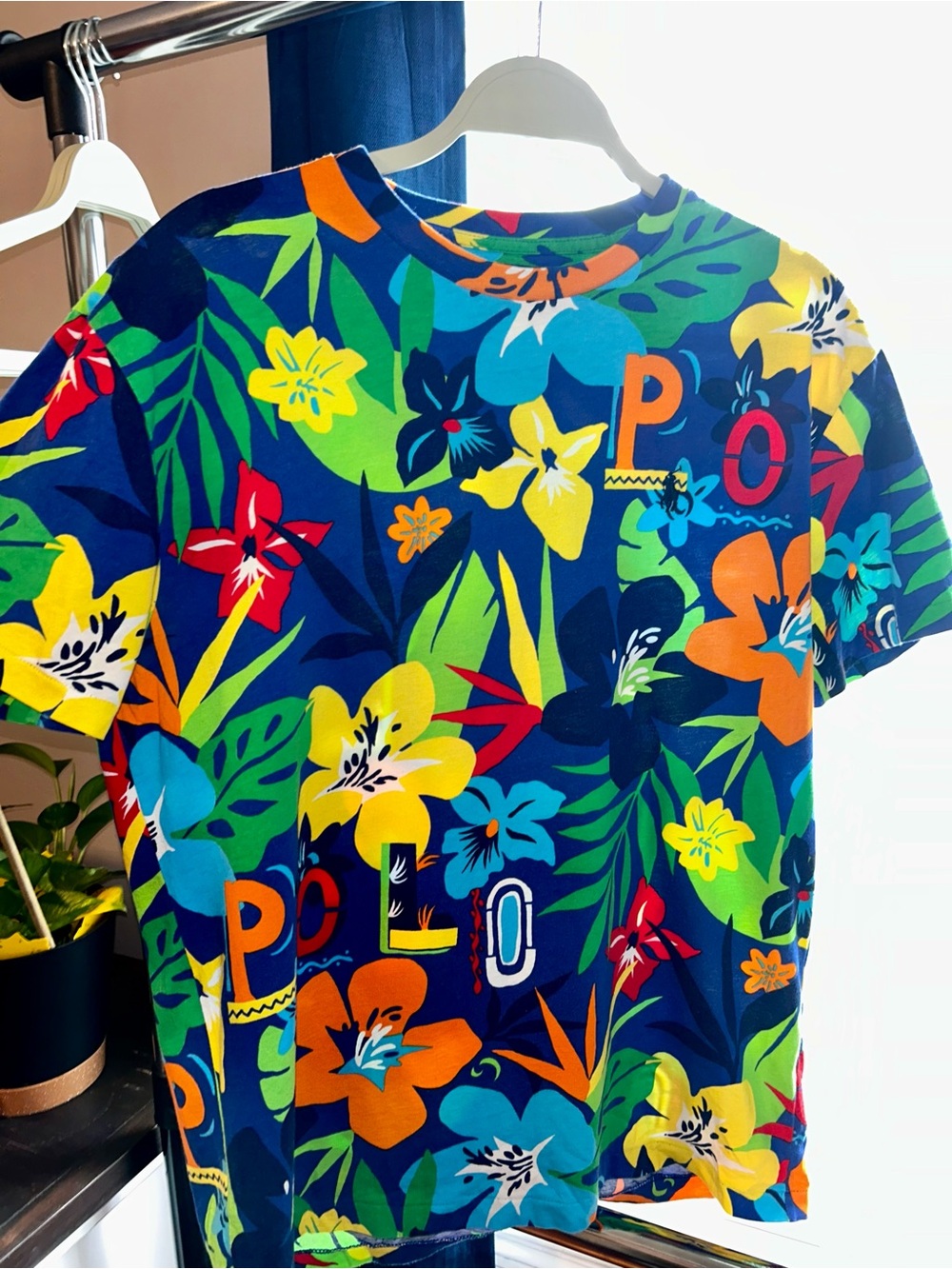 Ralph Lauren Bright Blue Tropical Floral Tee